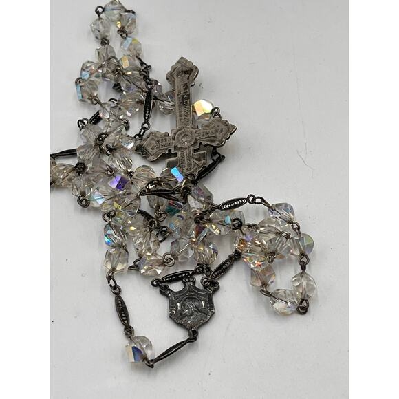 Rosary Sterling Crucifix Austrian Crystal 6mm Faceted Round Aurora Borealis Bead - Picture 12 of 15